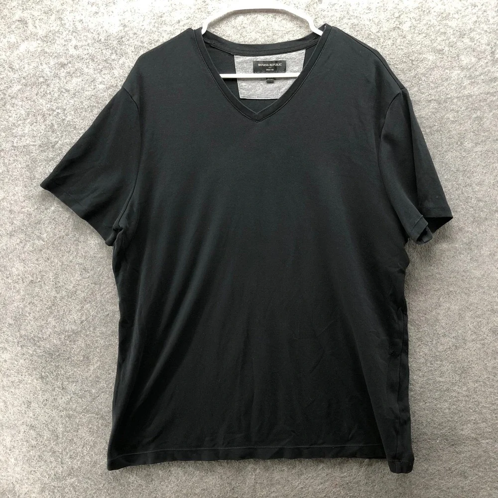 Banana Republic Dress Vee T Shirt‎ Mens XL Black Short Sleeve V-Neck Luxe